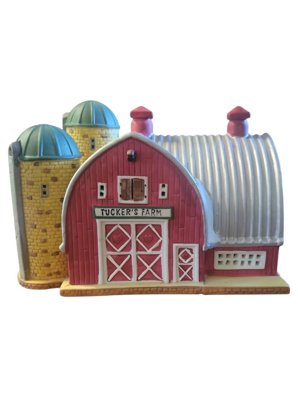 Vtg 1995 Lemax Lighted Tuckers Farm Red Barn Silos Corn Cribs Christmas Village